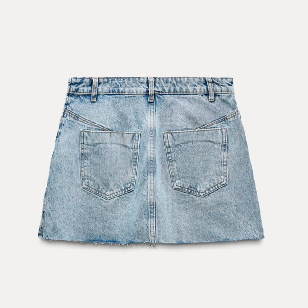 Zara NWT denim jean mini skirt with lace lacing detail - Picture 7 of 9